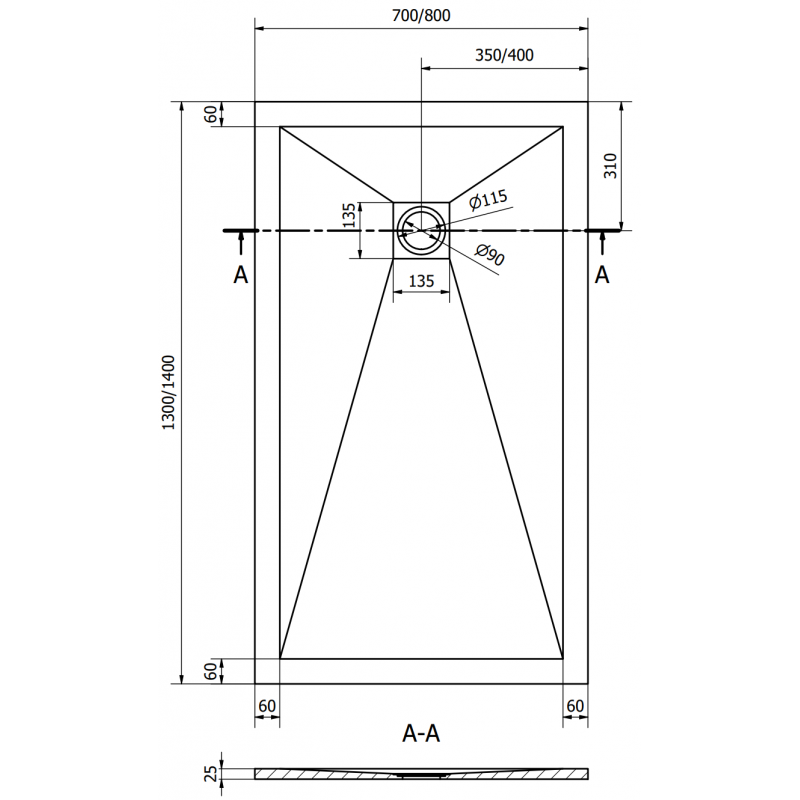 Mexen Stone+ kompozitní sprchová vanička obdélníková 140 x 80 cm, černá, zlatý kryt - 44708014-G