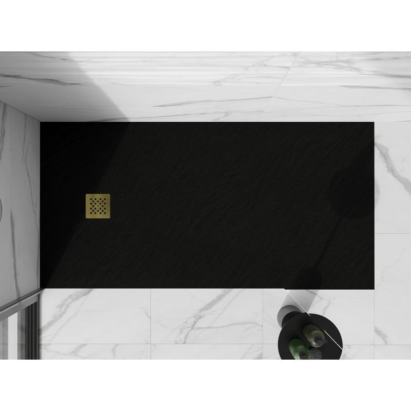 Mexen Stone+ obdélníkový kompozitní sprchový kout 180 x 70 cm, černý, kryt zlatý - 44707018-G