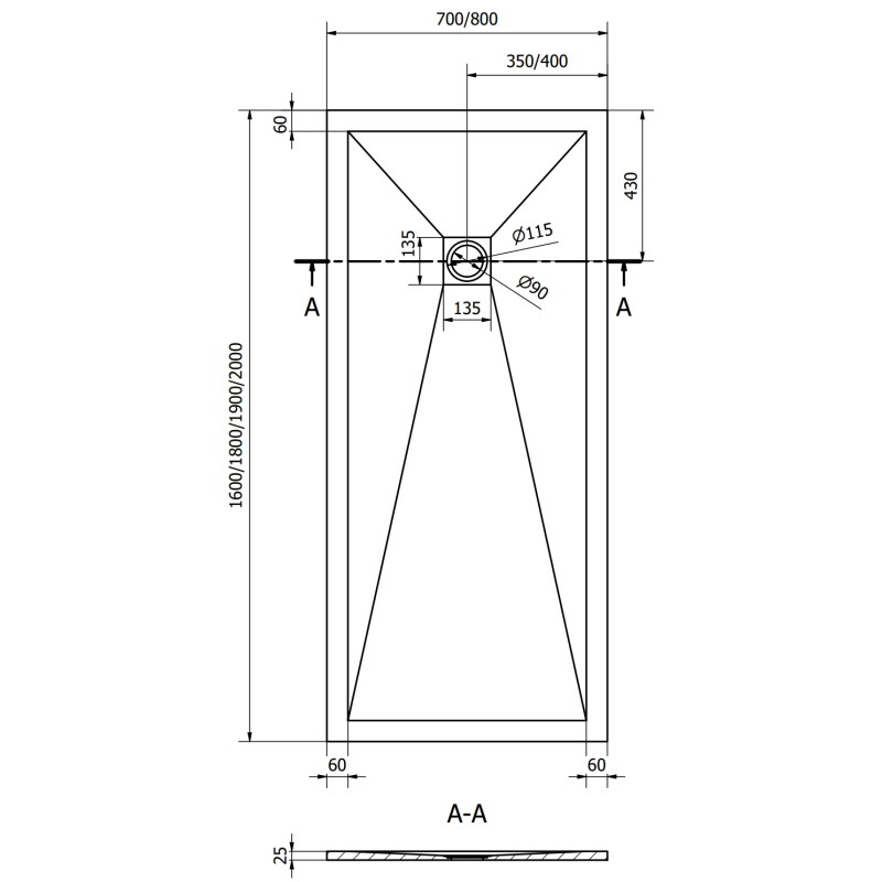 Mexen Stone+ obdélníková kompozitová sprchová vanička 200 x 80 cm, černá, krytka zlatá - 44708020-G