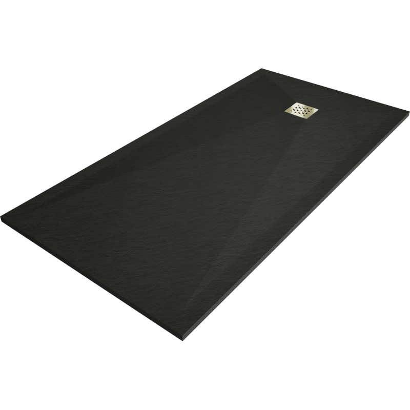 Mexen Stone+ obdélníková kompozitová sprchová vanička 160 x 100 cm, černá, krytka zlatá - 44701016-G