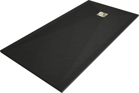 Mexen Stone+ kompozitový obdélníkový sprchový kout 200 x 100 cm, černý, zlatá krytka - 44701020-G