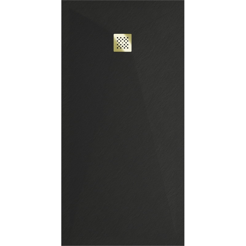 Mexen Stone+ obdélníková kompozitová sprchová vanička 160 x 90 cm, černá, zlatá krytka - 44709016-G