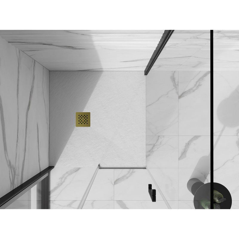 Mexen Stone+ sprchová vanička kompozitní čtvercová 80 x 80 cm, bílá, krytka zlatá - 44108080-G