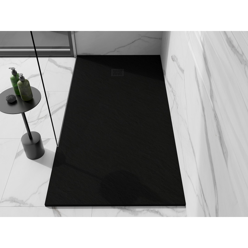 Mexen Stone+ obdélníkový kompozitní sprchový kout 160 x 80 cm, černý, černý kryt - 44708016-B
