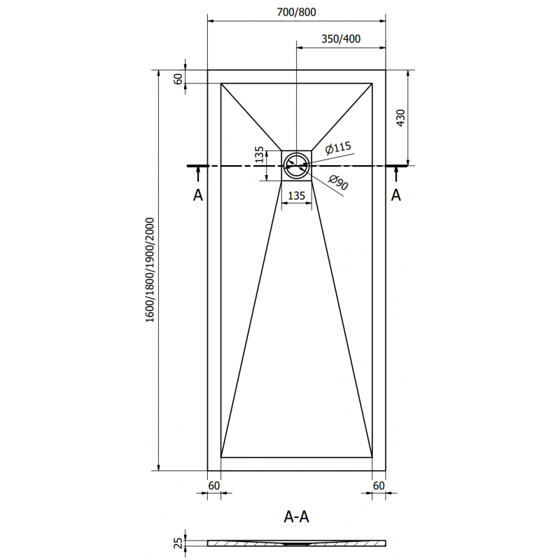 Mexen Stone+ kompozitní sprchová vanička obdélníková 200 x 80 cm, černá, černý kryt - 44708020-B