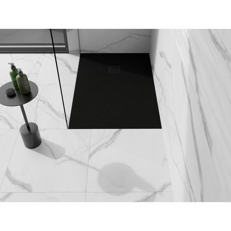 Mexen Stone+ obdélníkový kompozitový sprchový kout 130 x 90 cm, černý, černá krytka - 44709013-B