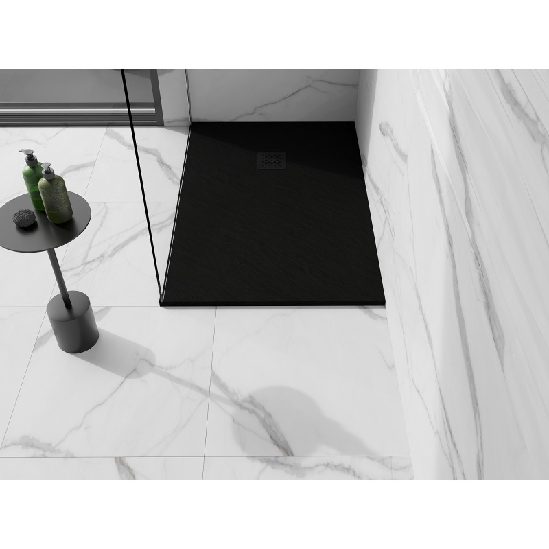 Mexen Stone+ kompozitní obdélníkový sprchový kout 100 x 70 cm, černý, černý kryt - 44707010-B