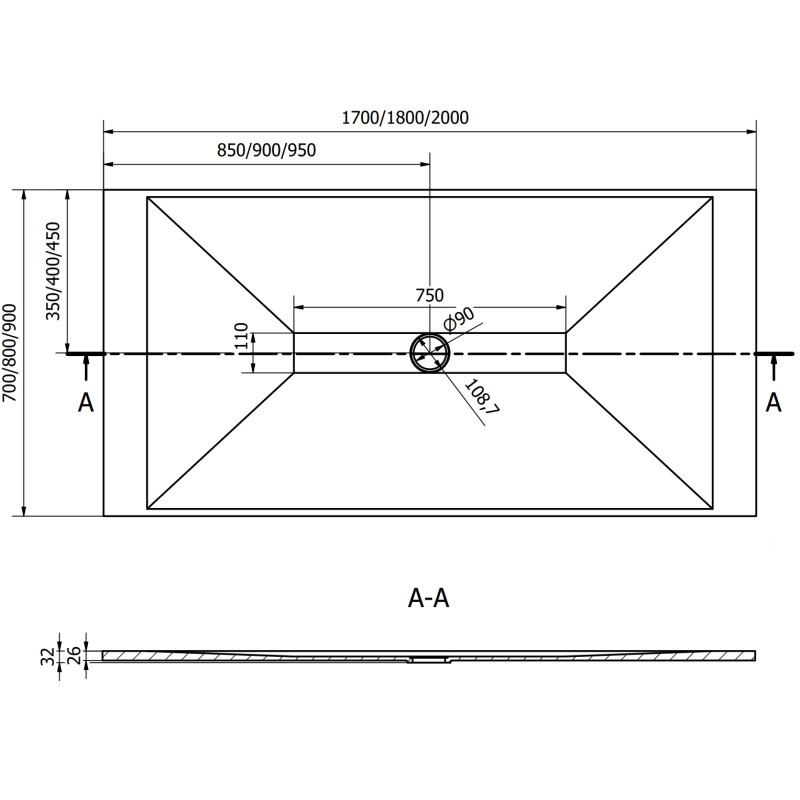 Mexen Toro Obdélníkový sprchový kout SMC 180 x 80 cm, bílý, zlatá krytka - 43108018-G