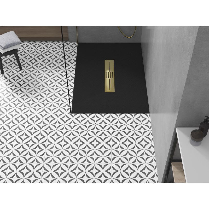 Mexen Toro obdélníková sprchová vanička SMC 100 x 90 cm, černá, zlatý kryt - 43709010-G