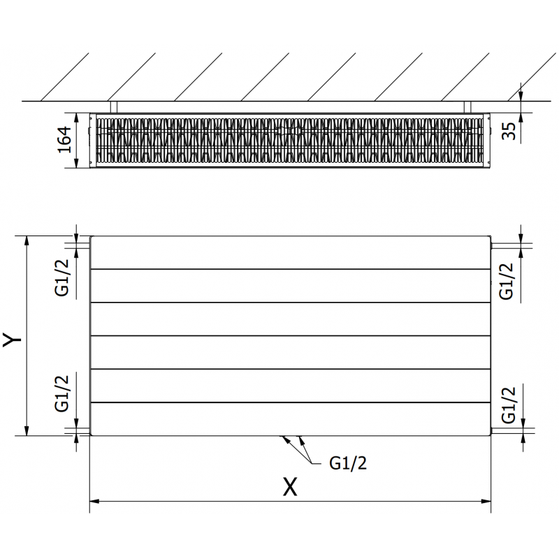 Mexen Line CCL33 deskový radiátor 900 x 800 mm, dolní středové připojení, 2401 W, černý - W6C33L-090-080-70