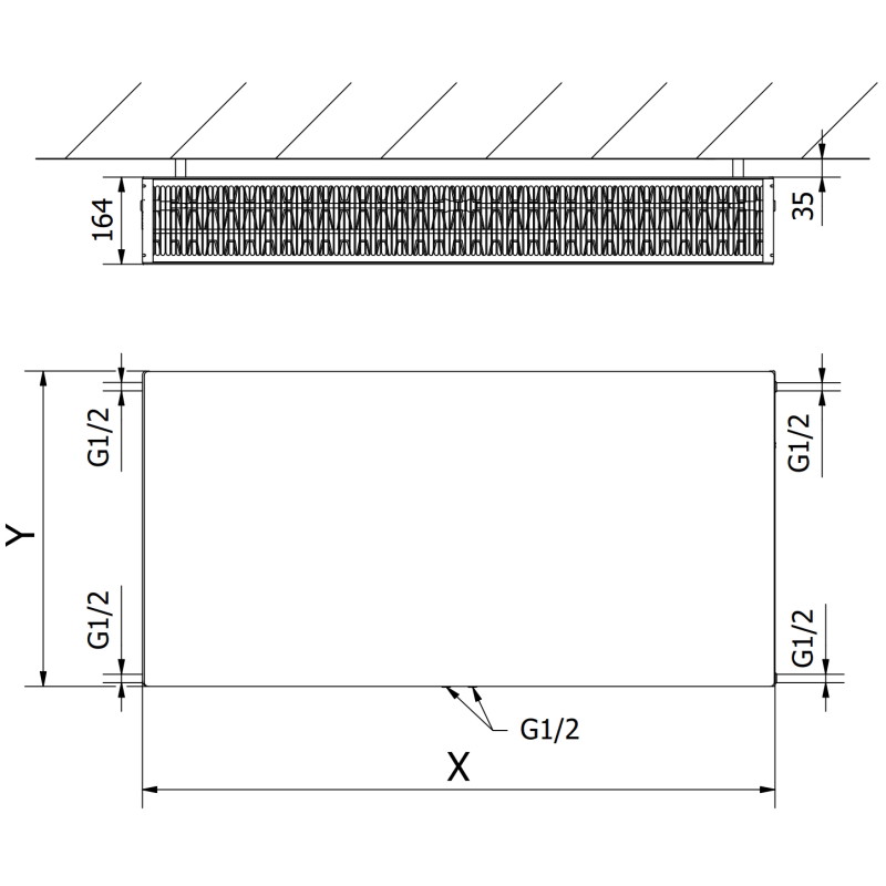 Mexen CCF33 Deskový radiátor Flat 400 x 900 mm, spodní středové připojení, 1423 W, černý - W6C33F-040-090-70