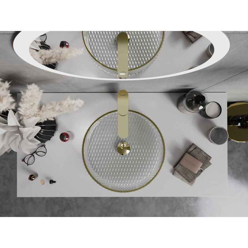 Mexen Aura skleněné umyvadlo na desku 39 x 39 cm, transparentní/zlatá - 24013905