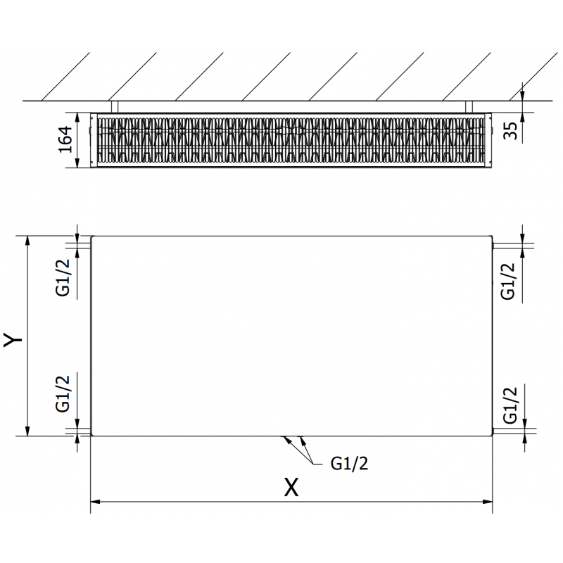Mexen Flat CCF33 deskový radiátor 500 x 800 mm, dolní středové připojení, 1521 W, černý - W6C33F-050-080-70