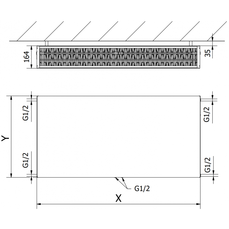 Mexen Flat CCF33 deskový radiátor 900 x 800 mm, spodní středové připojení, 2401 W, černý - W6C33F-090-080-70