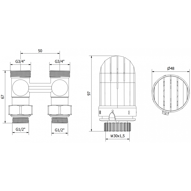 Mexen G03 dvoutrubková termostatická sada DN50, úhlová 1/2"x16 mm, nikl - W911-016-938-01