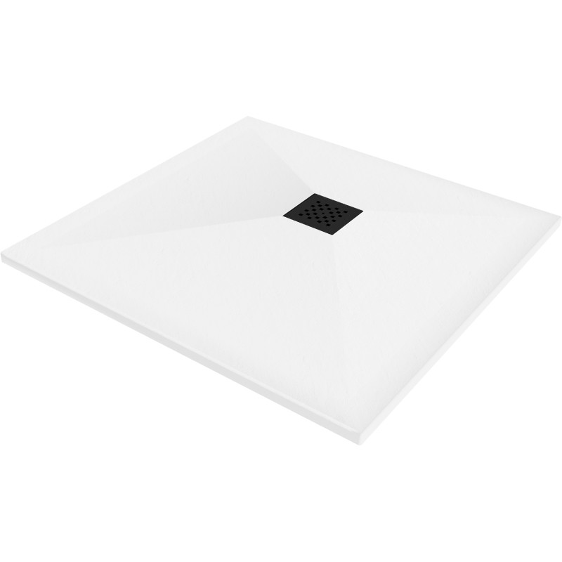 Mexen Stone+ kompozitní čtvercový sprchový kout 100 x 100 cm, bílý, černá krytka - 44101010-B