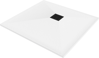 Mexen Stone+ čtvercová kompozitní sprchová vanička 100 x 100 cm, bílá, černá krytka - 44101010-B