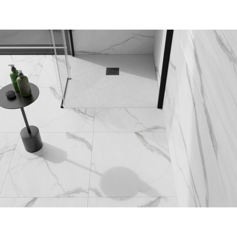 Mexen Stone+ kompozitní čtvercová sprchová vanička 80 x 80 cm, bílá, černý kryt - 44108080-B