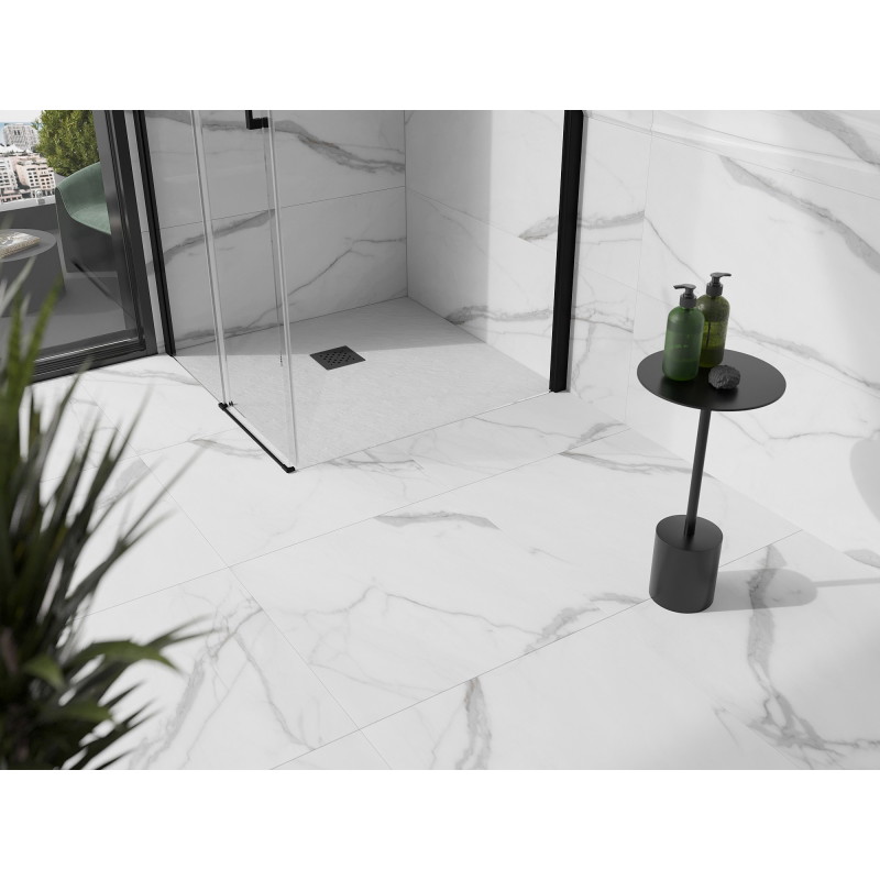 Mexen Stone+ kompozitní čtvercový sprchový kout 100 x 100 cm, bílý, černá krytka - 44101010-B