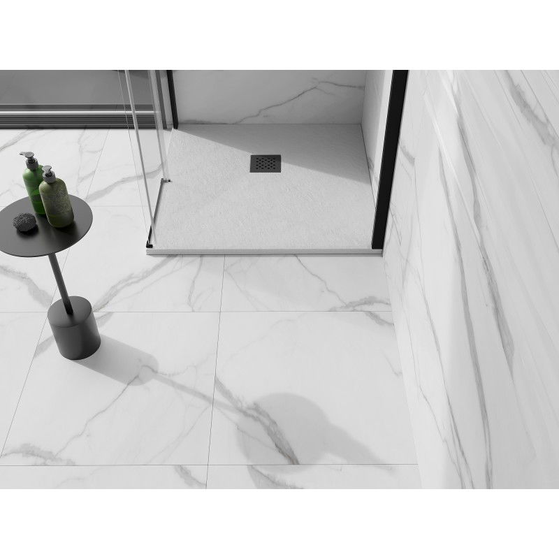 Mexen Stone+ kompozitní čtvercová sprchová vanička 80 x 80 cm, bílá, černý kryt - 44108080-B