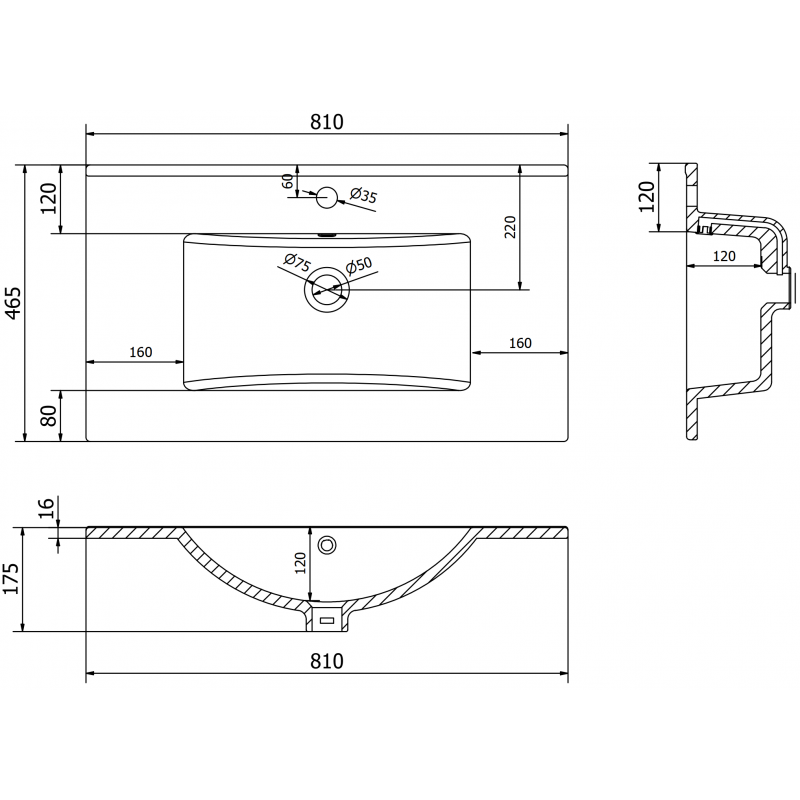 Mexen Atena umyvadlo zapuštěné do desky 80 x 46 cm, bílá - 25018000