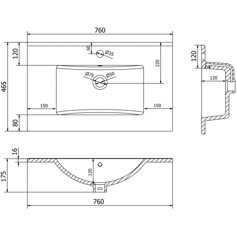 Mexen Atena umyvadlo zapuštěné v desce 76 x 46 cm, bílá - 25017500
