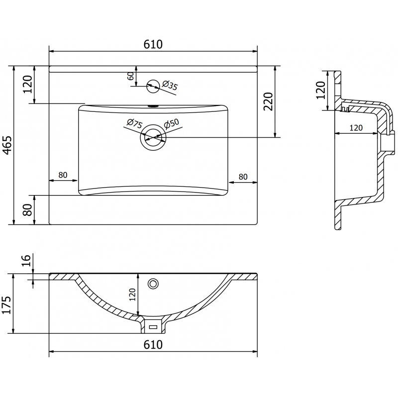 Mexen Atena umyvadlo zapuštěné do desky 61 x 46 cm, černá matná - 25016070