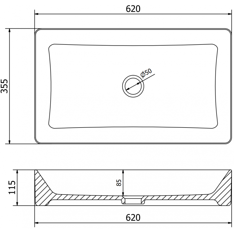 Mexen Nadia umyvadlo na desku 62 x 35 cm, bílá/černá - 21616007