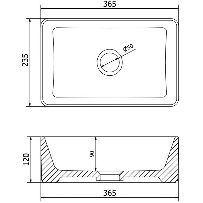 Mexen Nadia umyvadlo na desku 36 x 23 cm, bílá/černý okraj - 21613607