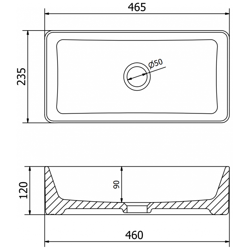 Mexen Nadia umyvadlo na desku 46 x 23 cm, bílá/černý okraj - 21614607