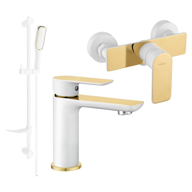 Mexen Alfa DF49 sprchová sada, bílá/zlatá - 745704DF49-25