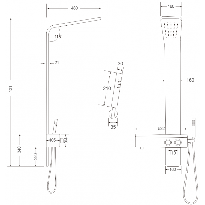 Mexen Sund panel sprchový, černý - 7620-02-70