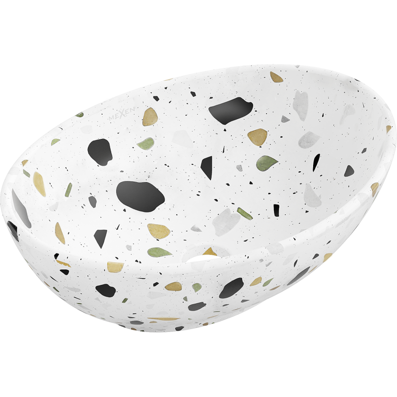 Mexen Elza umývadlo na desku 40 x 33 cm, bílý kámen terrazzo - 21014083