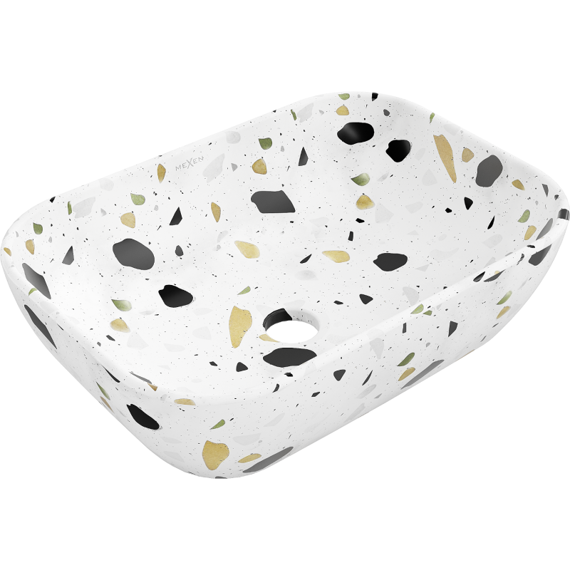 Mexen Rita umyvadlo na desku 45 x 32 cm, bílý kámen terrazzo - 21084587