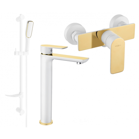 Mexen Alfa DF49 sprchová sada, bílá/zlatá - 745714DF49-25