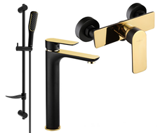 Mexen Alfa DF49 sprchová sada, černá/zlatá - 745714DF49-75
