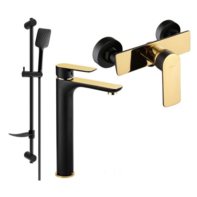 Mexen Alfa DF62 sprchová sada, černá/zlatá - 745714DF62-75