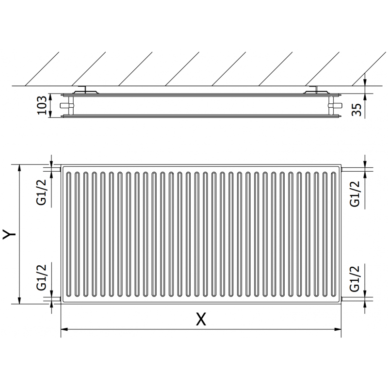 Mexen CH20 Hygienický deskový radiátor 300 x 700 mm, boční připojení, 446 W, bílý - W420H-030-070-00