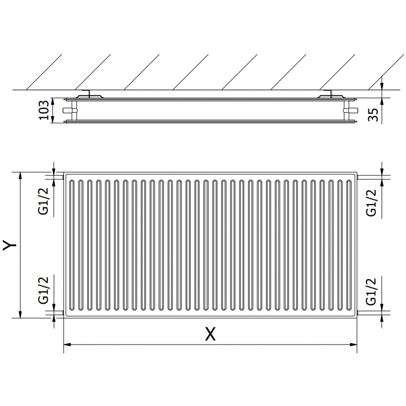 Mexen CH20 Hygienický deskový radiátor 500 x 700 mm, boční připojení, 663 W, bílý - W420H-050-070-00