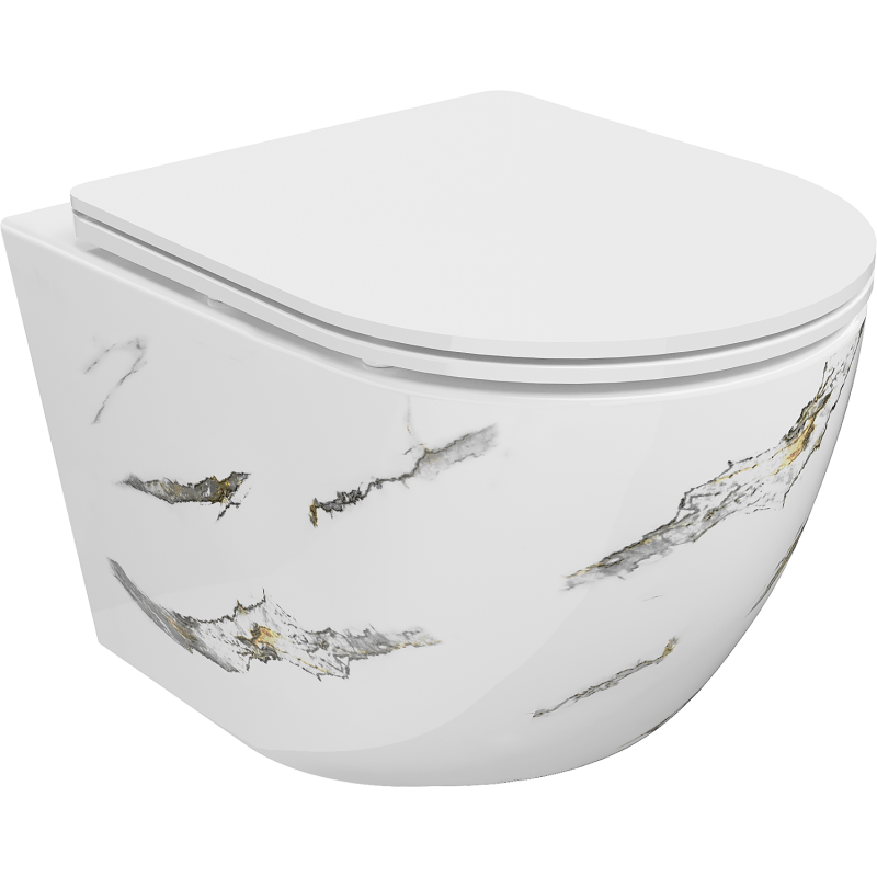 Mexen Lena WC mísa Rimless s pomalu sklápěcím slim sedátkem, duroplast, bílý kámen - 30224091