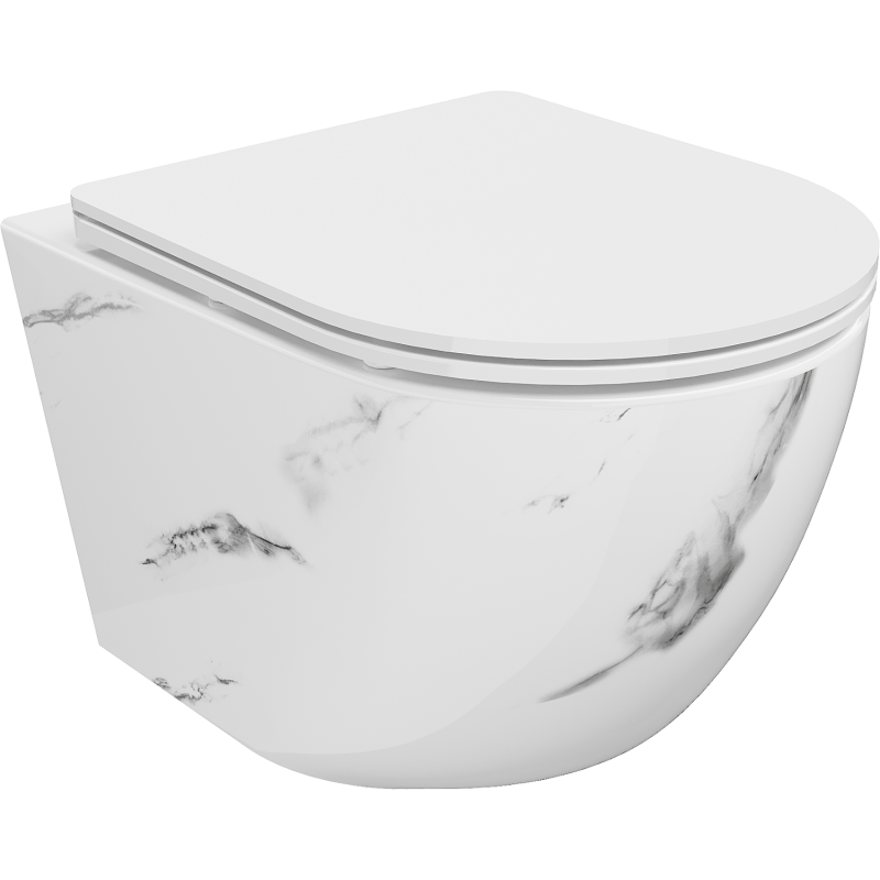 Mexen Lena WC mísa Rimless se sedátkem slim s pomalým zavíráním, duroplast, bílý kámen - 30224092