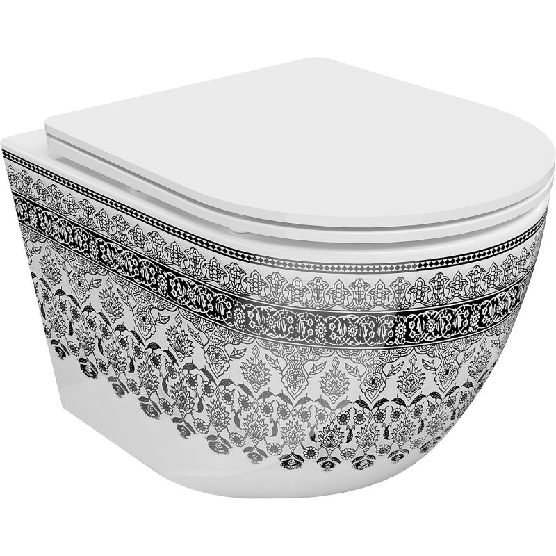 Mexen Lena WC mísa Rimless s pomalu padací deskou slim, duroplast, bílá/černý vzor - 30224095