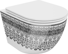 Mexen Lena WC mísa Rimless s pomalu padací deskou slim, duroplast, bílá/černý vzor - 30224095