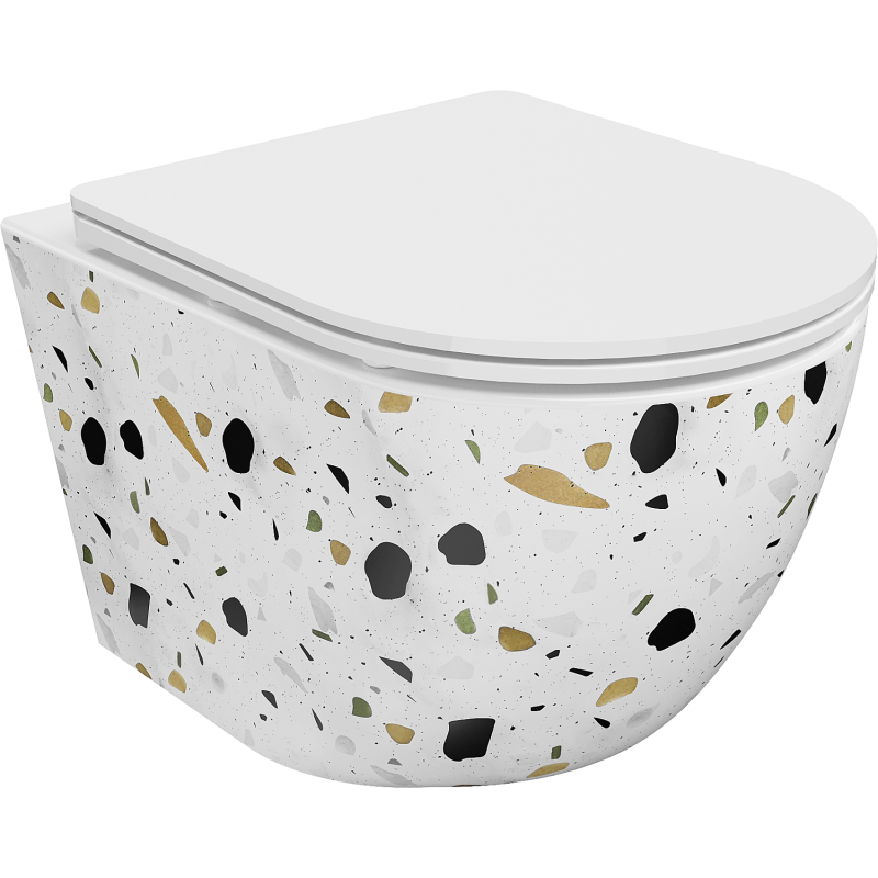 Mexen Lena WC mísa Rimless s tenkým pomalu padajícím sedátkem, duroplast, bílý kámen terrazzo - 30224096