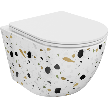 Mexen Lena WC mísa Rimless s tenkým pomalu padajícím sedátkem, duroplast, bílý kámen terrazzo - 30224096