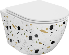 Mexen Lena WC mísa Rimless s tenkým pomalu padajícím sedátkem, duroplast, bílý kámen terrazzo - 30224096