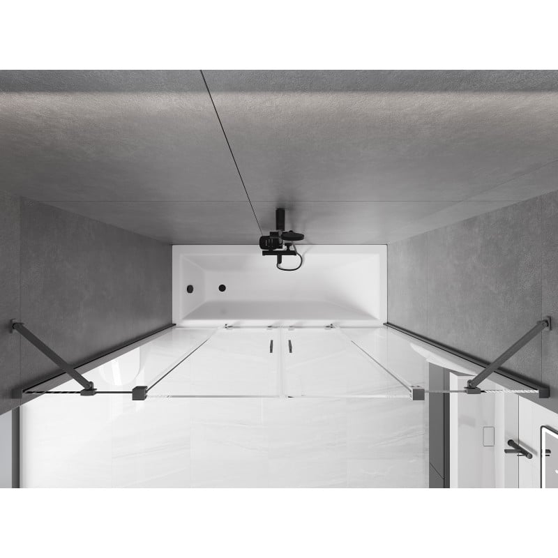 Mexen Velar Duo vanová zástěna 2-křídlová posuvná 190 x 150 cm, transparentní, gun šedá kartáčovaná - 896-190-000-02-66