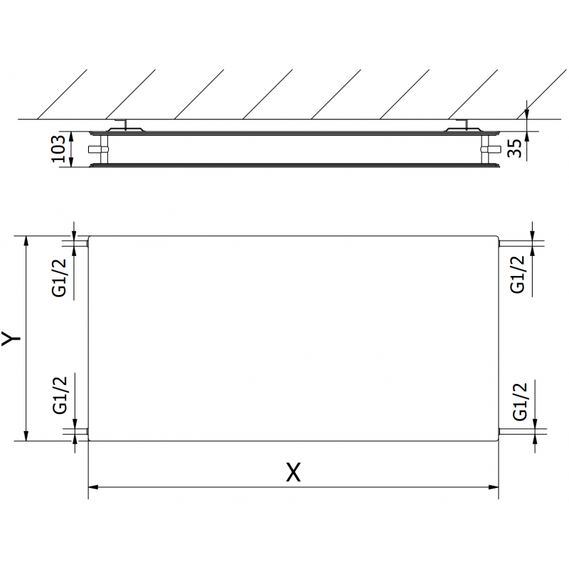 Mexen CHF20 Hygiene Flat deskový radiátor 500 x 400 mm, boční připojení, 345 W, bílý - W420HF-050-040-00