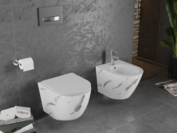 Mexen Lena WC mísa Rimless s pomalu padajícím slim sedátkem, duroplast, bílý kámen - 30224092