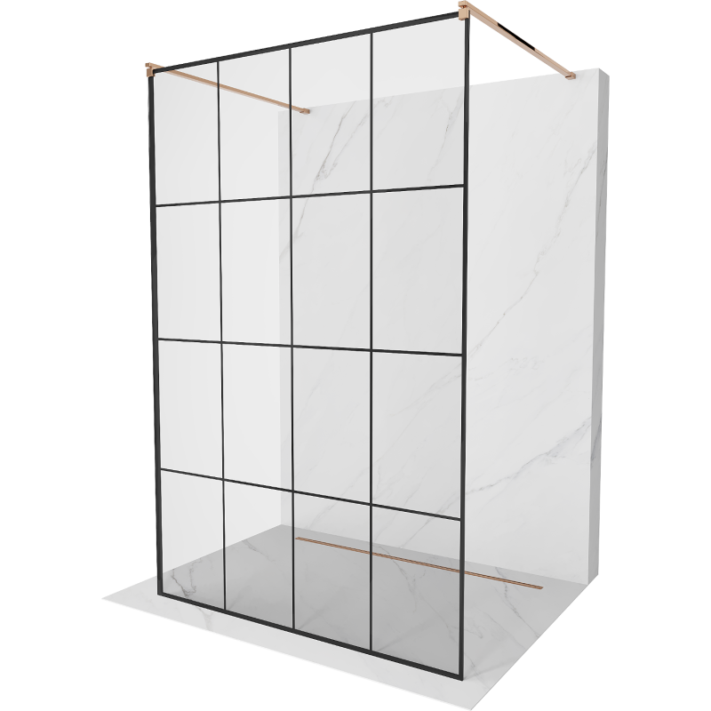 Mexen Kioto volně stojící sprchová stěna 160 x 200 cm, černá mřížka 8 mm, růžové zlato - 800-160-002-60-77